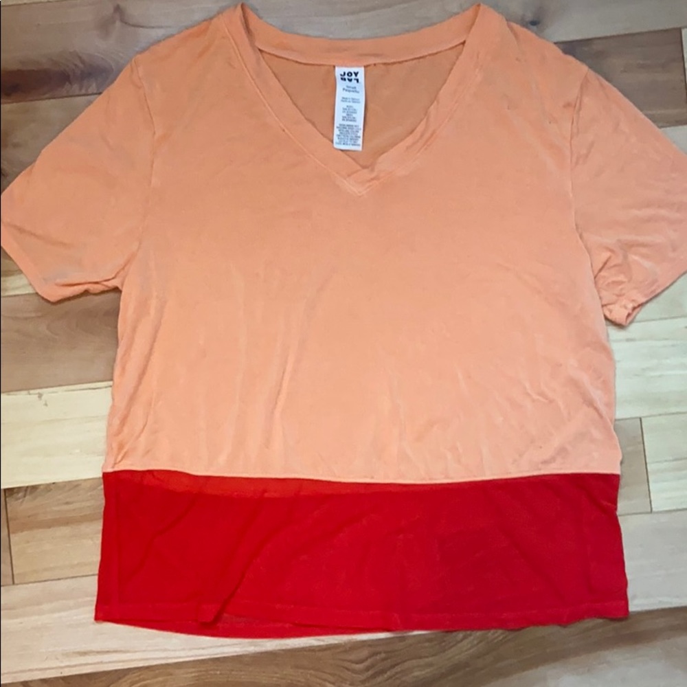 Joy Lab v-neck orange t-shirt with sheer hem